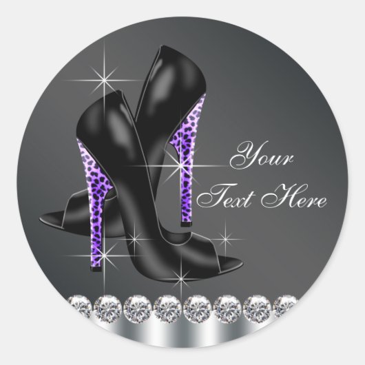 Elegant Black and Purple High Heel Shoe Stickers ラウンドシール (正面)