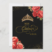 Elegant Black and Red Roses Gold Quinceanera 招待状 (裏面)