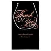 Elegant Black and Rose Gold Calligraphy Thank You スモールペーパーバッグ (裏面)