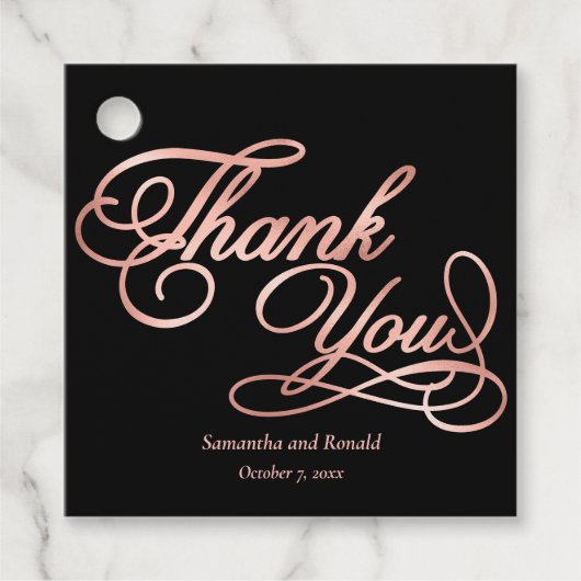 Elegant Black and Rose Gold Calligraphy Thank You フェイバータグ (正面)