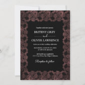 Elegant Black and Rose Gold Floral Lace Wedding  招待状 (正面)