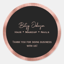 Elegant Black and Rose Gold Foil Thank You Sticker