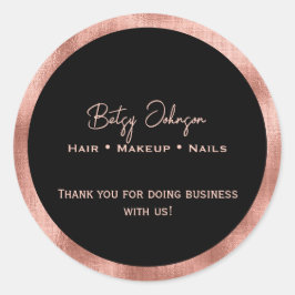 Elegant Black and Rose Gold Foil Thank You Sticker ラウンドシール