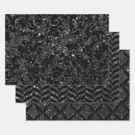 Elegant Black and Silver Glitter Patterns ラッピングペーパーシート