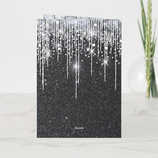 Elegant Black and Silver Sparkle Script Note カード (裏面)