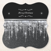 Elegant Black and Silver Sparkling Merry Christmas ペーパーコースター (正面)