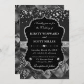 Elegant Black and Silver with Diamonds Wedding 招待状 (正面/裏面)