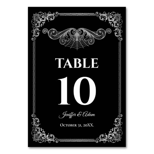 Elegant black and whit Gothic Wedding Table number テーブルナンバー (正面)