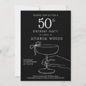 Elegant Black and White 50th Birthday Party Card 招待状 (正面)