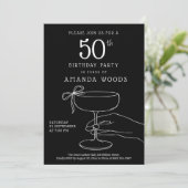 Elegant Black and White 50th Birthday Party Card 招待状 (スタンド正面)