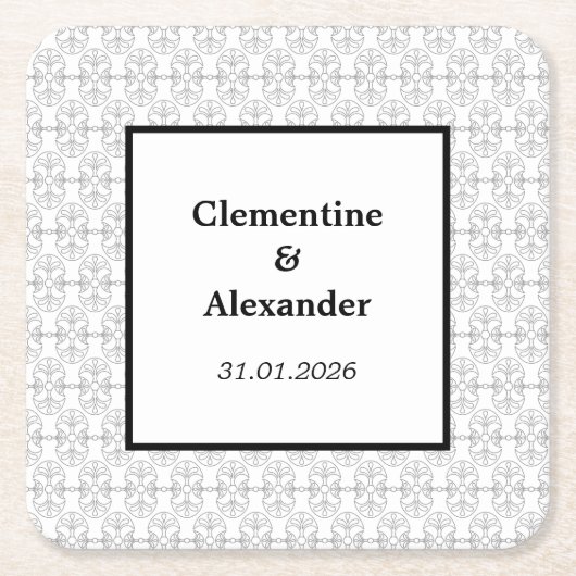 Elegant Black and White Art Deco Style スクエアペーパーコースター (正面)