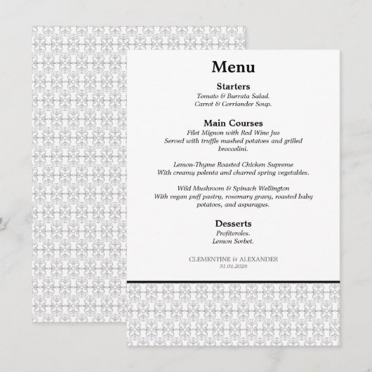 Elegant Black and White Art Deco Style メニュー (正面/裏面)