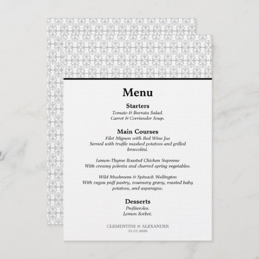 Elegant Black and White Art Deco Style メニュー (正面/裏面)