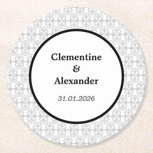 Elegant Black and White Art Deco Style ラウンドペーパーコースター (正面)