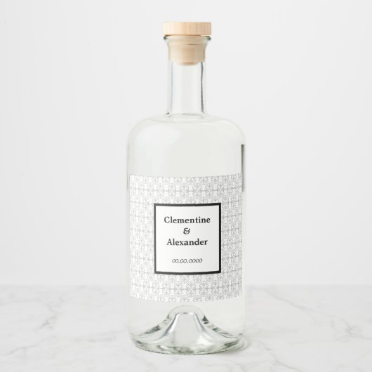 Elegant Black and White Art Deco Style リキュールボトルラベル (正面)