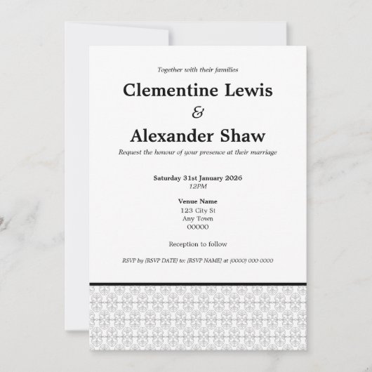 Elegant Black and White Art Deco Style 招待状 (正面)