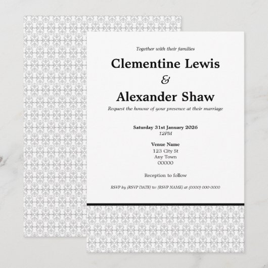 Elegant Black and White Art Deco Style 招待状 (正面/裏面)