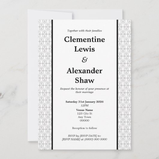 Elegant Black and White Art Deco Style 招待状 (正面)