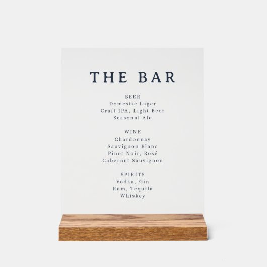 Elegant Black and White Bar Menu Sign アクリルサイン (正面)
