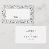 Elegant Black and White Botanical Border プレイスカード (正面/裏面)