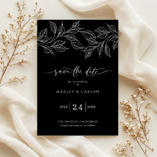 Elegant Black and White Botanical Wedding セーブザデート