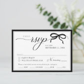 Elegant Black and White Bow Simple Classic Wedding 出欠カード (スタンド正面)