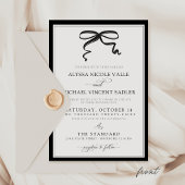 Elegant Black and White Bow Simple Modern Wedding 招待状