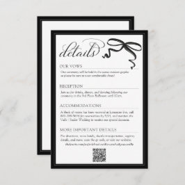 Elegant Black and White Bow Simple Wedding Details エンクロージャーカード