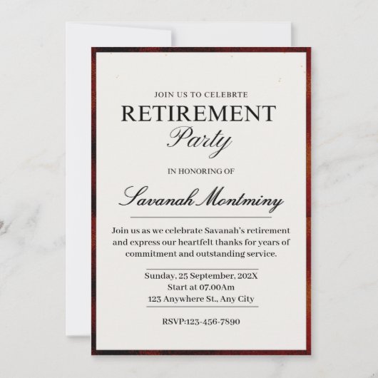 Elegant Black and White Calligraphy Retirement Par 招待状 (正面)