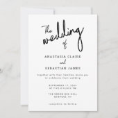Elegant Black and White Calligraphy Script Wedding 招待状 (正面)