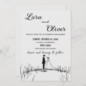 elegant black and white chic wedding invittion 招待状 (正面/裏面)