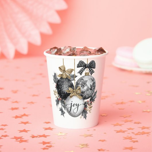 Elegant Black and White Christmas Ornaments 紙コップ (インサイチュ)