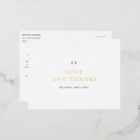 Elegant Black and White Classic Wedding Thank You 箔招待状ポストカード (正面/裏面)