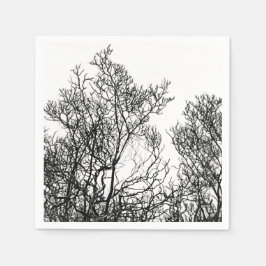 Elegant Black and White Detailed Tree スタンダードカクテルナプキン