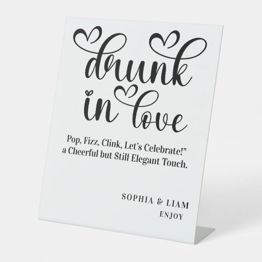 Elegant Black and White Drunk in Love Bar Wedding 台座サイン (正面)