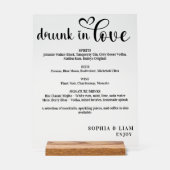 Elegant Black and White Drunk in Love Wedding Menu アクリルサイン (正面)