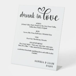 Elegant Black and White Drunk in Love Wedding Menu 台座サイン