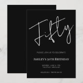 Elegant Black and White Fifty 50th Birthday 招待状 (正面/裏面)