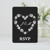 Elegant Black and White Floral Heart Wedding RSVP  サンキューカード (スタンド正面)