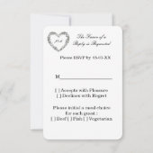 Elegant Black and White Floral Heart Wedding RSVP  サンキューカード (裏面)