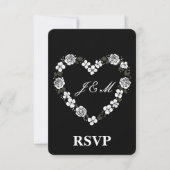 Elegant Black and White Floral Heart Wedding RSVP  サンキューカード (正面)