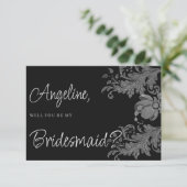  Elegant black and white floral lace Bridesmaid 招待状 (スタンド正面)