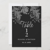 Elegant black and white floral lace Table Numbers 招待状 (正面)