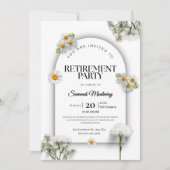 Elegant Black and White Floral Retirement Party  招待状 (正面)