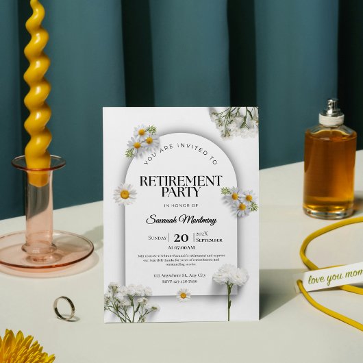 Elegant Black and White Floral Retirement Party  招待状