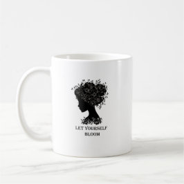 Elegant black-and-white floral silhouette design  コーヒーマグカップ