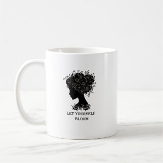 Elegant black-and-white floral silhouette design  コーヒーマグカップ