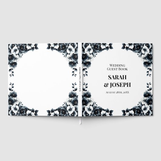 Elegant Black and White Floral Wedding ゲストブック (全面)
