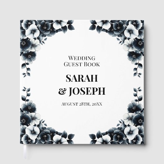 Elegant Black and White Floral Wedding ゲストブック (正面)