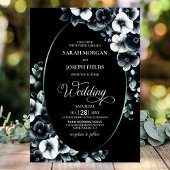 Elegant Black and White Floral Wedding 招待状